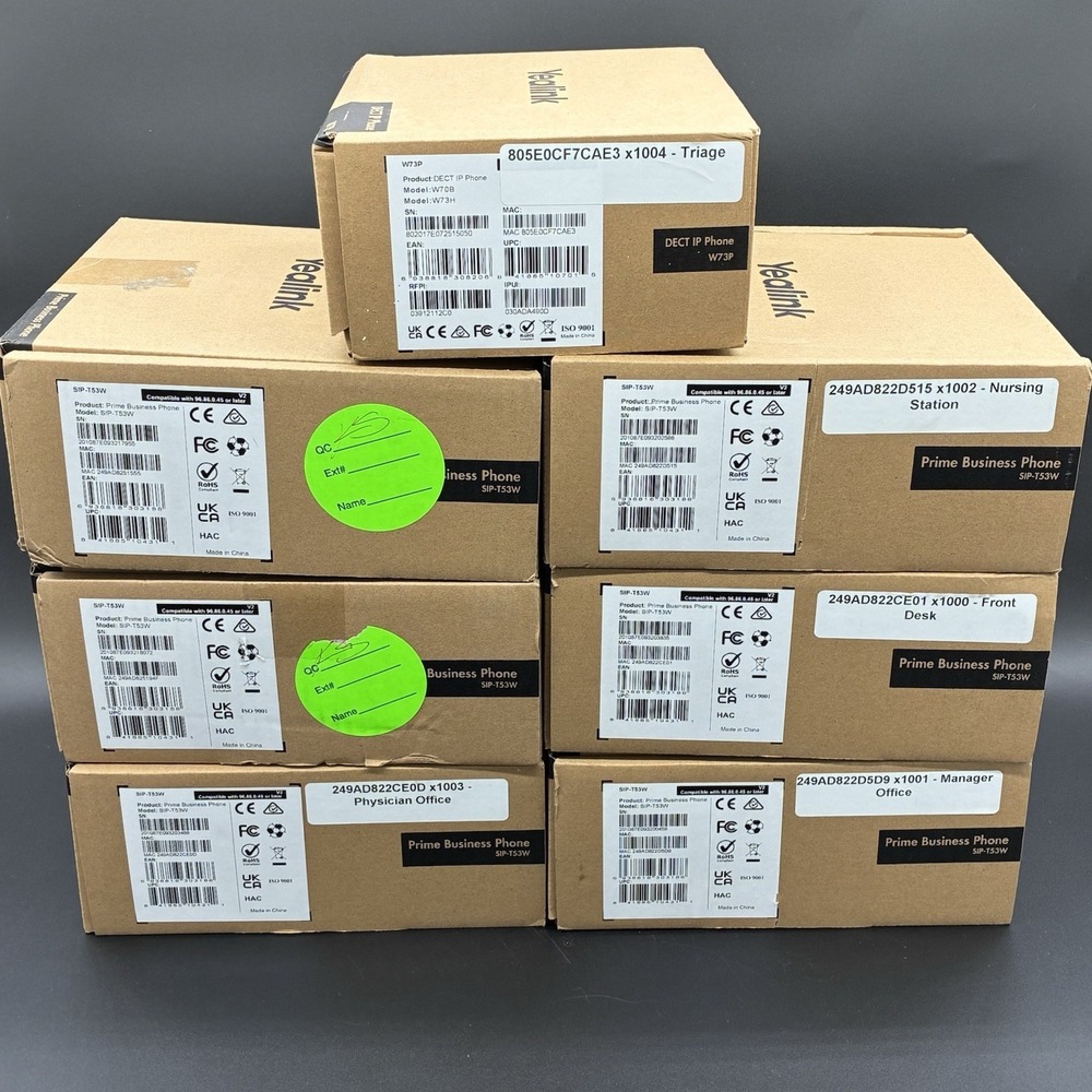 Yealink VoIP Phone Lot 7 Units SIP-T53W (6) + W73P DECT System Open Box